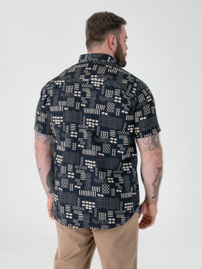 D555 Rick Geometric Print Short Sleeve Shirt Navy - Cămăși - Cămăși Bărbați Mărimi Mari