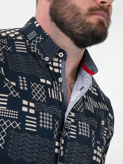 D555 Rick Geometric Print Short Sleeve Shirt Navy - Cămăși - Cămăși Bărbați Mărimi Mari
