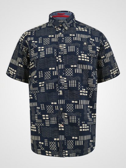 D555 Rick Geometric Print Short Sleeve Shirt Navy - Cămăși - Cămăși Bărbați Mărimi Mari