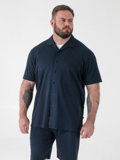 D555 Connor Stretch Cuban Collar Resort Short Sleeve Shirt Navy - Cămăși - Cămăși Bărbați Mărimi Mari