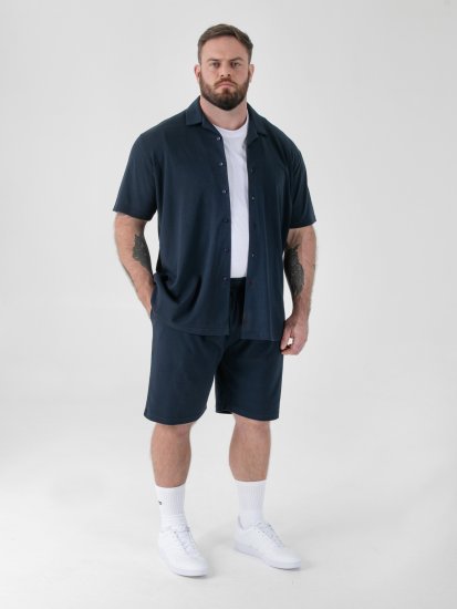 D555 Connor Stretch Cuban Collar Resort Short Sleeve Shirt Navy - Cămăși - Cămăși Bărbați Mărimi Mari