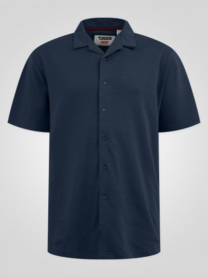D555 Connor Stretch Cuban Collar Resort Short Sleeve Shirt Navy - Cămăși - Cămăși Bărbați Mărimi Mari