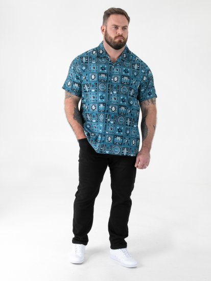 D555 Hawkins Printed Cuban Collar Resort Short Sleeve Shirt Teal - Cămăși - Cămăși Bărbați Mărimi Mari