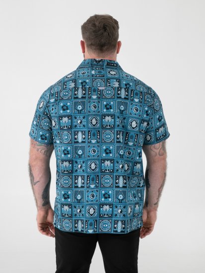 D555 Hawkins Printed Cuban Collar Resort Short Sleeve Shirt Teal - Cămăși - Cămăși Bărbați Mărimi Mari