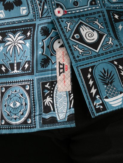 D555 Hawkins Printed Cuban Collar Resort Short Sleeve Shirt Teal - Cămăși - Cămăși Bărbați Mărimi Mari