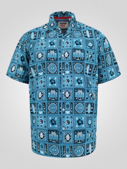 D555 Hawkins Printed Cuban Collar Resort Short Sleeve Shirt Teal - Cămăși - Cămăși Bărbați Mărimi Mari