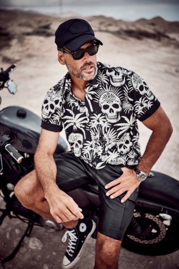 JP1880 Skull Pattern Jersey Short Sleeve Shirt Black - Cămăși - Cămăși Bărbați Mărimi Mari