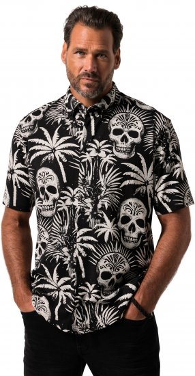 JP1880 Skull Pattern Jersey Short Sleeve Shirt Black - Cămăși - Cămăși Bărbați Mărimi Mari