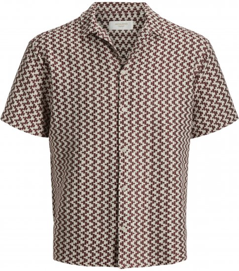 Jack & Jones Montauk Crochet Short Sleeve Shirt Dark Red - Cămăși cu mânecă scurtă - Cămăși Bărbați maneca scurta mărimi mari