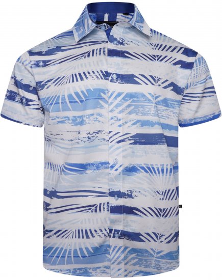 Kam Jeans 6065 Faded Leaf Short Sleeve Shirt Blue - Cămăși - Cămăși Bărbați Mărimi Mari