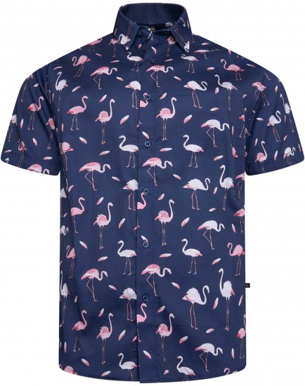 Kam Jeans 6068 Flamingo Short Sleeve Shirt Navy - Cămăși - Cămăși Bărbați Mărimi Mari