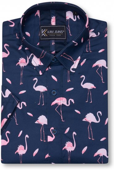 Kam Jeans 6068 Flamingo Short Sleeve Shirt Navy - Cămăși - Cămăși Bărbați Mărimi Mari