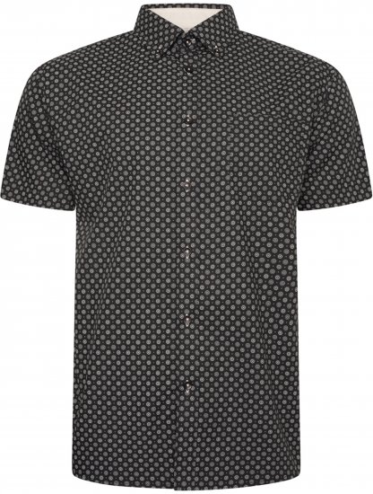 Kam Jeans 6296 All Over Geo Short Sleeve Shirt Black - Cămăși - Cămăși Bărbați Mărimi Mari