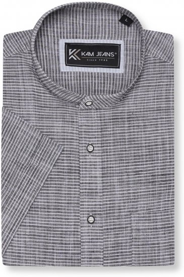 Kam Jeans 6334 Striped Grandad Short Sleeve Shirt Charcoal - Cămăși - Cămăși Bărbați Mărimi Mari