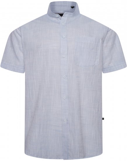 Kam Jeans 6334 Striped Grandad Short Sleeve Shirt Blue - Cămăși - Cămăși Bărbați Mărimi Mari