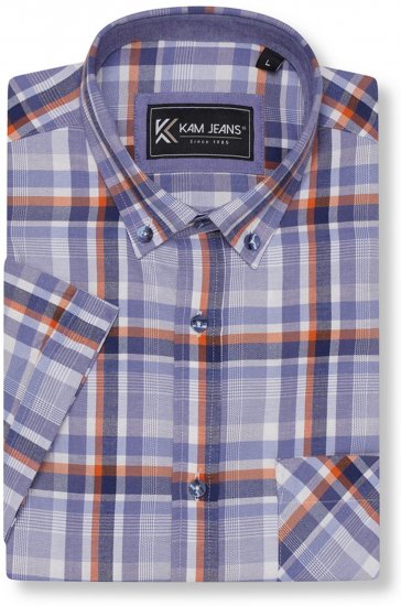 Kam Jeans 6339 Checked Short Sleeve Shirt Blue - Cămăși - Cămăși Bărbați Mărimi Mari
