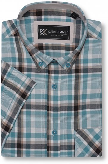 Kam Jeans 6339 Checked Short Sleeve Shirt Mineral Blue - Cămăși - Cămăși Bărbați Mărimi Mari