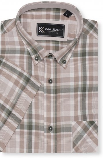 Kam Jeans 6339 Checked Short Sleeve Shirt Beige - Cămăși - Cămăși Bărbați Mărimi Mari