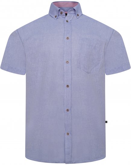Kam Jeans 6340 Linen Mix Short Sleeve Shirt Blue - Cămăși - Cămăși Bărbați Mărimi Mari