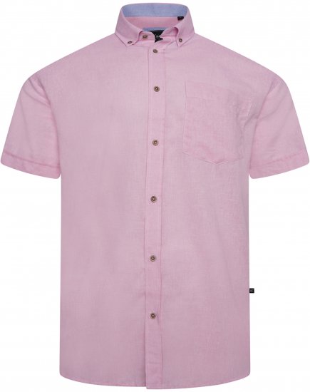 Kam Jeans 6340 Linen Mix Short Sleeve Shirt Pink - Cămăși - Cămăși Bărbați Mărimi Mari