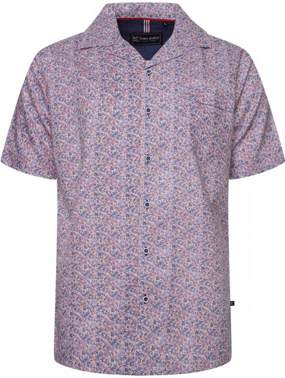 Kam Jeans 6343 Hawaiian Collar Floral Short Sleeve Shirt Navy - Cămăși - Cămăși Bărbați Mărimi Mari