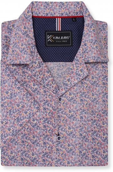 Kam Jeans 6343 Hawaiian Collar Floral Short Sleeve Shirt Navy - Cămăși - Cămăși Bărbați Mărimi Mari