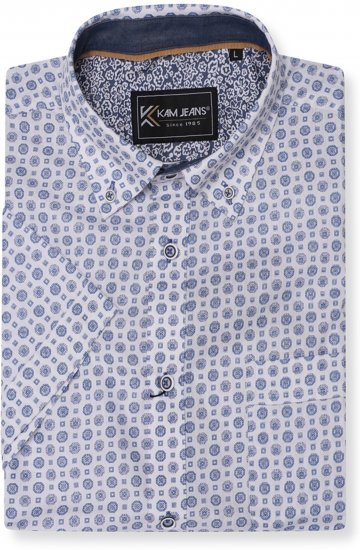 Kam Jeans 6345 Jewel Pattern Short Sleeve Shirt Blue - Cămăși - Cămăși Bărbați Mărimi Mari