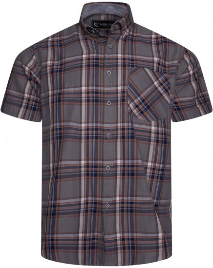 Kam Jeans 6350 Casual Checked Short Sleeve Shirt Grey - Cămăși - Cămăși Bărbați Mărimi Mari
