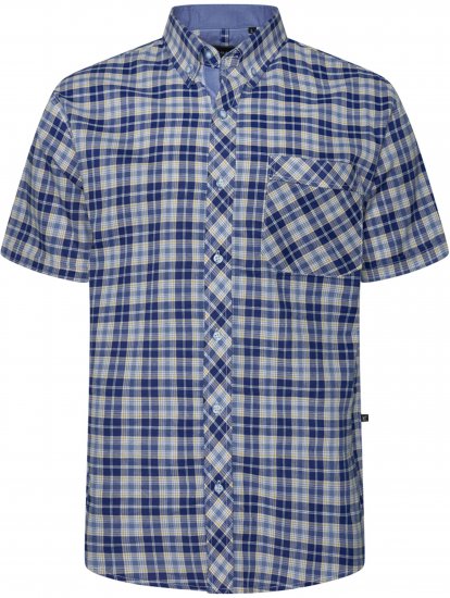 Kam Jeans 6370 Checked Short Sleeve Shirt Blue - Cămăși - Cămăși Bărbați Mărimi Mari