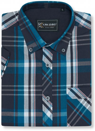 Kam Jeans 6380 Casual Checked Short Sleeve Shirt Navy - Cămăși cu mânecă scurtă - Cămăși Bărbați maneca scurta mărimi mari
