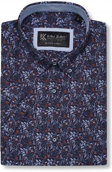Kam Jeans P044 Premium Floral Printed Moonlight - Cămăși cu mânecă scurtă - Cămăși Bărbați maneca scurta mărimi mari