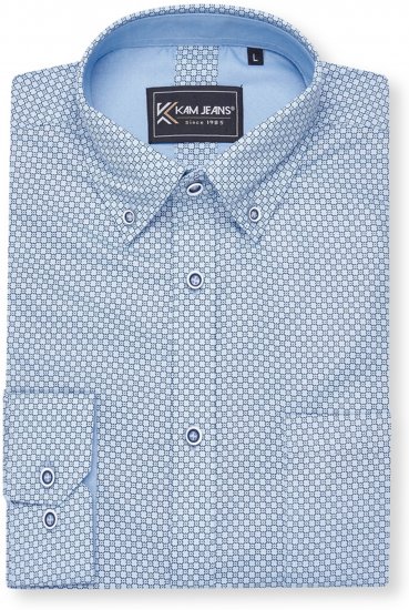 Kam Jeans 6361 All Over Geo Print Long Sleeve Shirt Sky Blue - Cămăși - Cămăși Bărbați Mărimi Mari