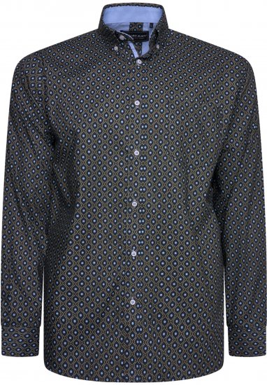 Kam Jeans 6362 All Over Eye Print Long Sleeve Navy - Cămăși - Cămăși Bărbați Mărimi Mari