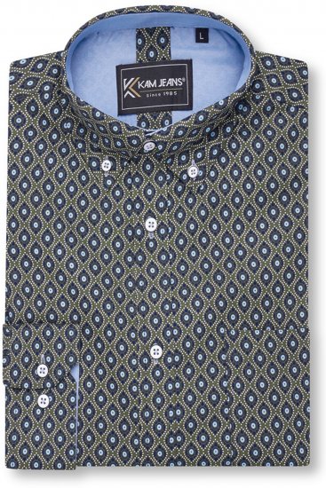 Kam Jeans 6362 All Over Eye Print Long Sleeve Navy - Cămăși - Cămăși Bărbați Mărimi Mari