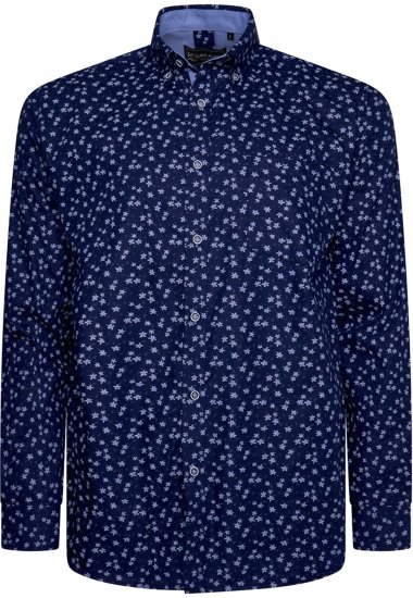 Kam Jeans 6364 All Over Floral Print Long Sleeve Shirt Navy - Cămăși - Cămăși Bărbați Mărimi Mari