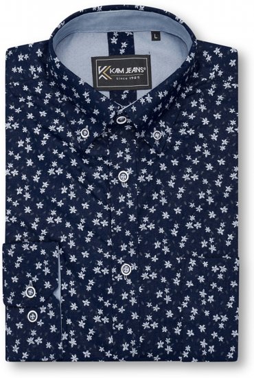 Kam Jeans 6364 All Over Floral Print Long Sleeve Shirt Navy - Cămăși - Cămăși Bărbați Mărimi Mari