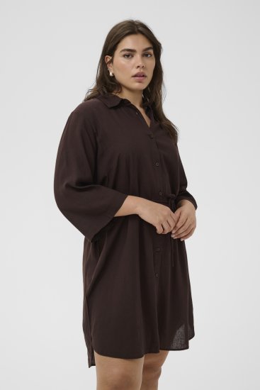 Kaffe Curve Mille Short Shirt Dress Black Coffee Brown - Rochii mini - 