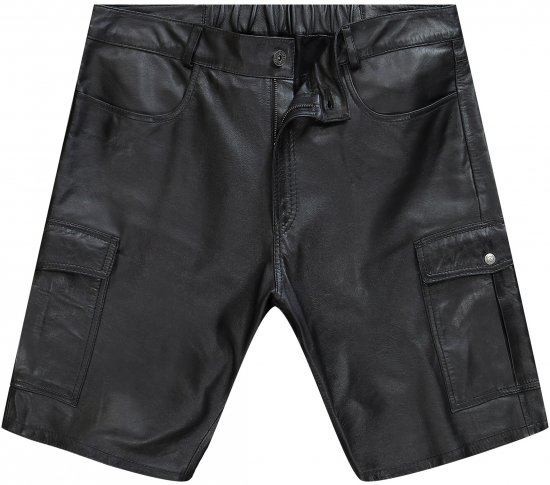 JP1880 Leather Shorts Cargo Pockets Lamb Nappa Leather Black - Pantaloni scurți - Pantaloni Scurți Mărimi mari Bărbați 