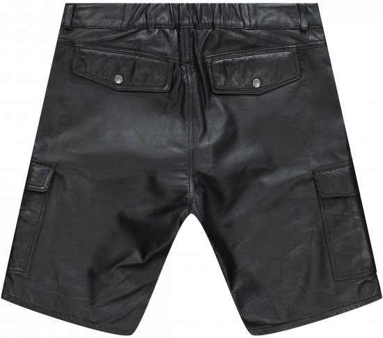 JP1880 Leather Shorts Cargo Pockets Lamb Nappa Leather Black - Pantaloni scurți - Pantaloni Scurți Mărimi mari Bărbați 