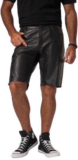 JP1880 Leather Shorts Cargo Pockets Lamb Nappa Leather Black - Pantaloni scurți - Pantaloni Scurți Mărimi mari Bărbați 