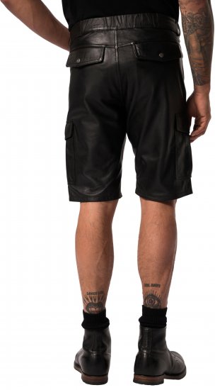 JP1880 Leather Shorts Cargo Pockets Lamb Nappa Leather Black - Pantaloni scurți - Pantaloni Scurți Mărimi mari Bărbați 