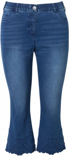 Ulla Popken Cropped Flared Eyelet Jeans Denim Blue - Blugi & Pantaloni pentru Femei Mărimi Mari – Plus Size - 