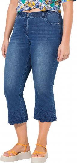 Ulla Popken Cropped Flared Eyelet Jeans Denim Blue - Blugi & Pantaloni pentru Femei Mărimi Mari – Plus Size - 
