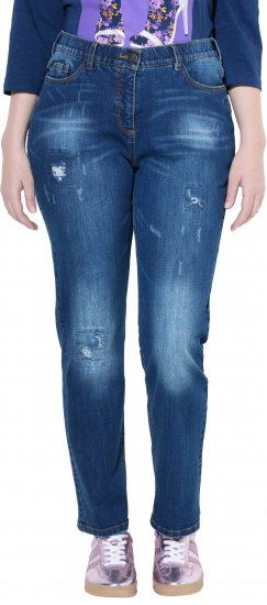 Ulla Popken Lightly Distressed Stretch Fit Jeans Blue Denim - Blugi & Pantaloni pentru Femei Mărimi Mari – Plus Size - 