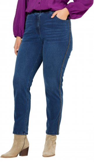 Ulla Popken Rhinestone Seam Stretch Fit Jeans Blue Denim - Blugi & Pantaloni pentru Femei Mărimi Mari – Plus Size - 