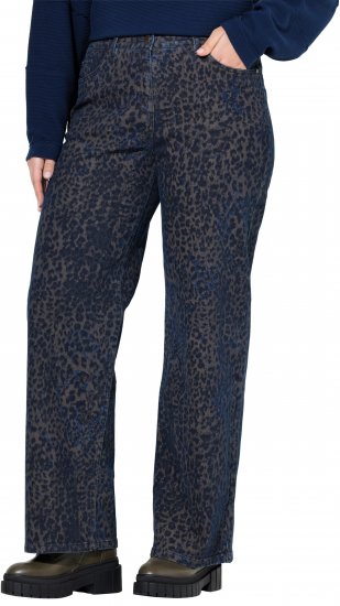 Ulla Popken Leopard Print Stretch Fit Jeans Ink Blue - Blugi & Pantaloni pentru Femei Mărimi Mari – Plus Size - 