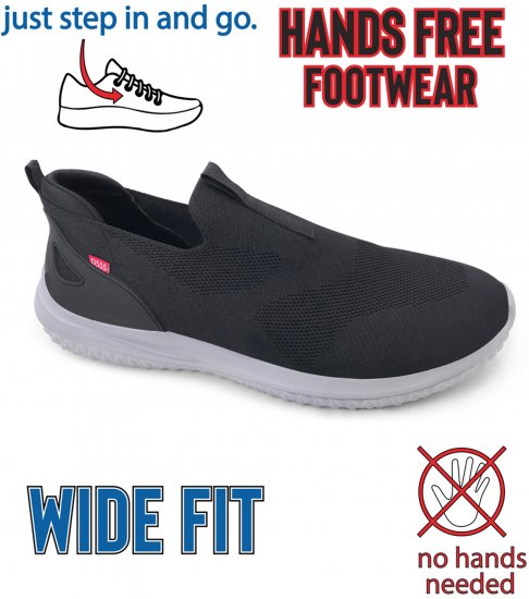 D555 Huddersfield Kingsize Hands Free Slip On with Knitted Top Shoes Black - Sneakers & adidași - 