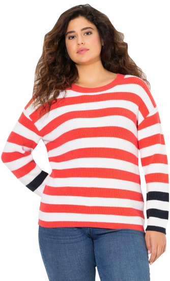 Ulla Popken Mixed Stripe Long Sleeve Sweater Hibiscus Red - Pulovere & hanorace - 