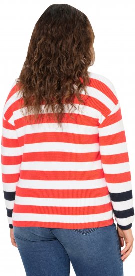 Ulla Popken Mixed Stripe Long Sleeve Sweater Hibiscus Red - Pulovere & hanorace - 