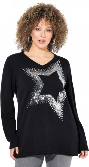 Ulla Popken Sequined Star Rolled Edge Sweater Black - Pulovere & hanorace - 